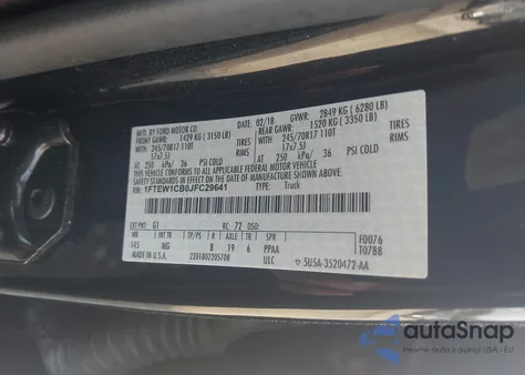 2018 Ford F-150 Xlt z USA, uszkodzony, nr VIN 1FTEW1CB0JFC29641